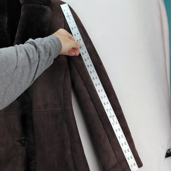 VTG Suede Coat Womens 12 Brown Sheepskin Shearling Wool Norm Thompson Penny Lane - Picture 12 of 14